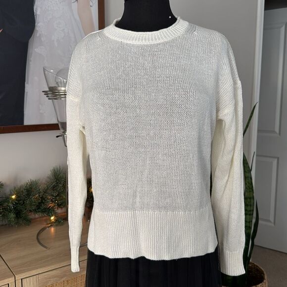 J. Crew Relaxed Cotton Crewneck Beach Lightweight White Sweater - Picture 2 of 4